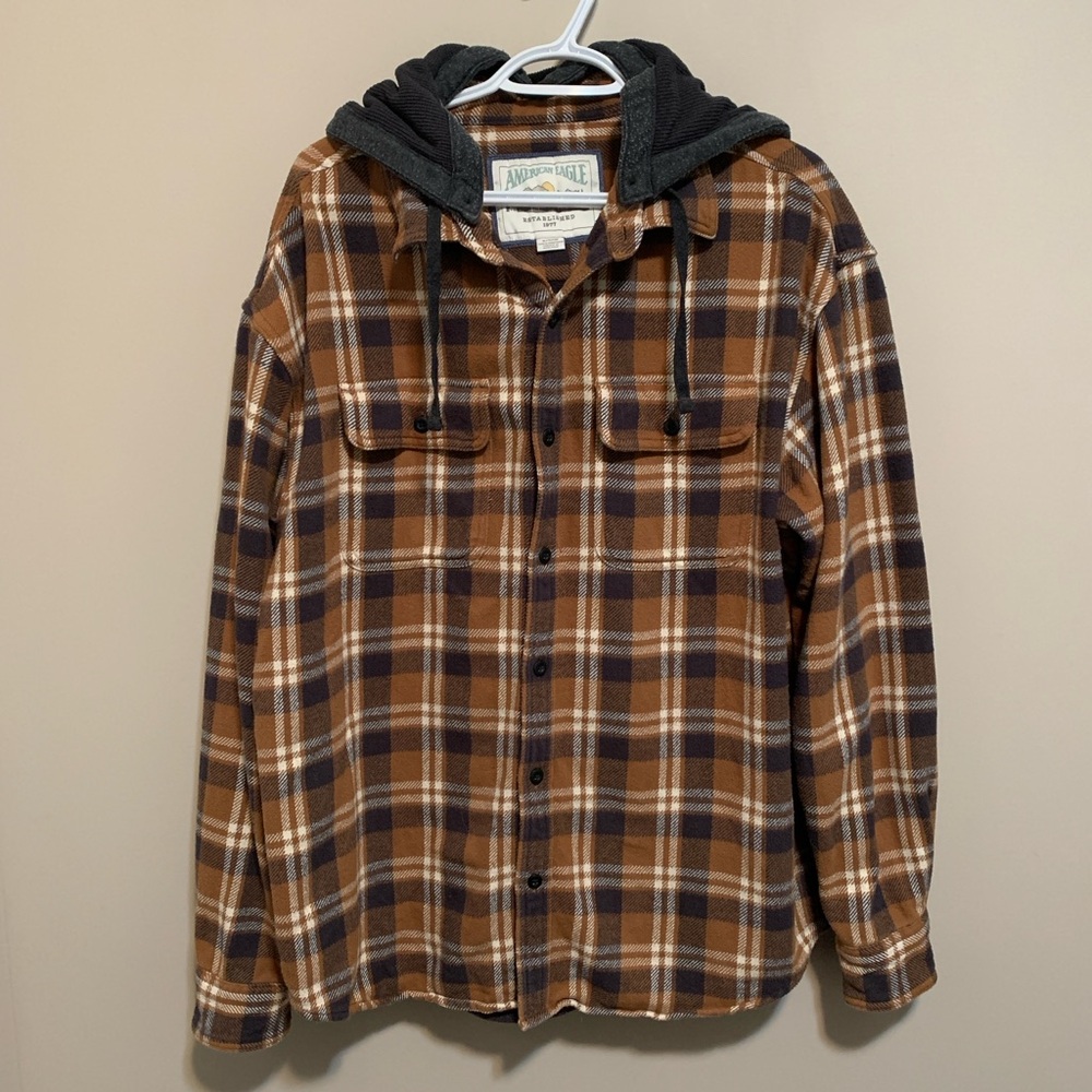 American Eagle Button-Up Hooded Flannel Jacket, size XL